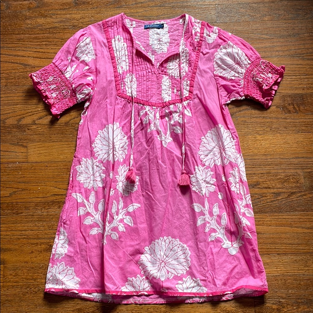 La Plage Pink and White Floral Short Sleeve Dress
